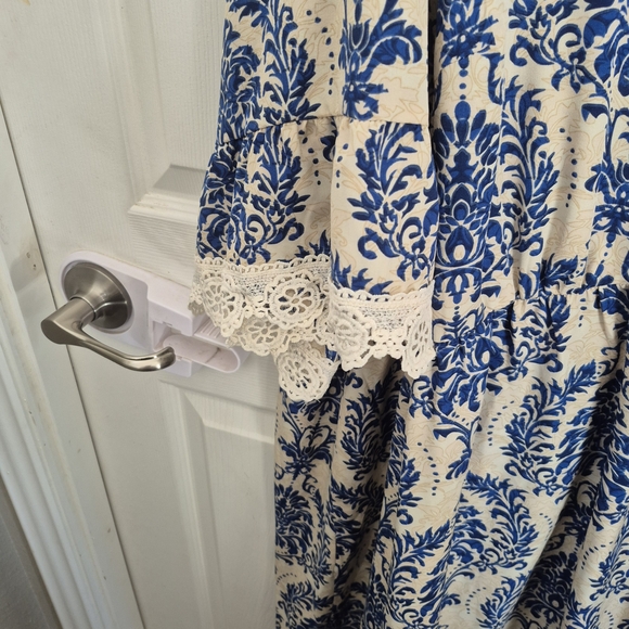 BloomChic Blue and Cream Long Sleeve Dress - Picture 3 of 5